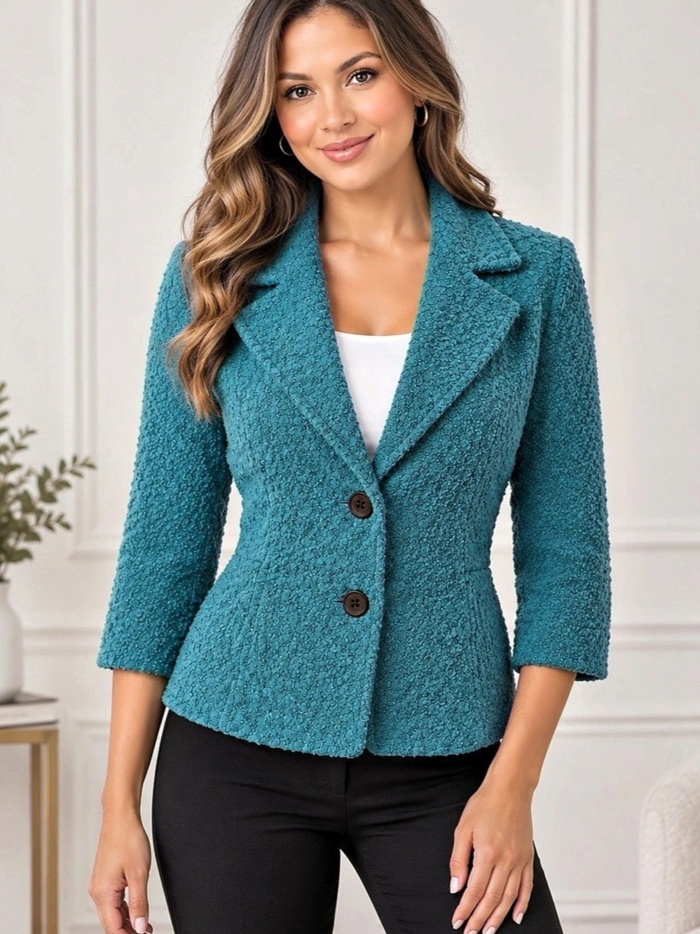CAbi Bourke Jacket Textured Blue Blazer Size 8